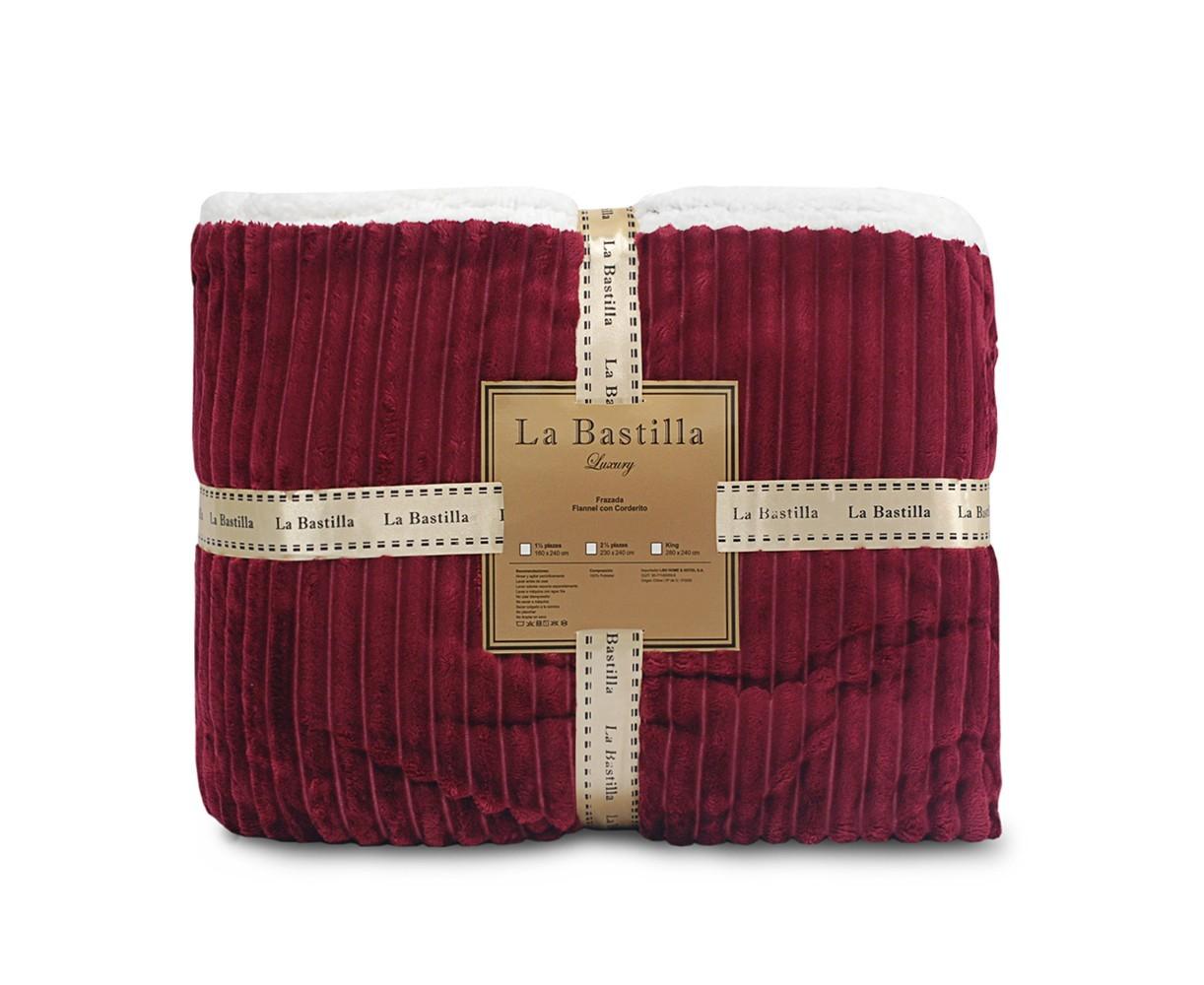 Frazada Flannel con Corderito LA BASTILLA® Línea Luxury | Bordó
